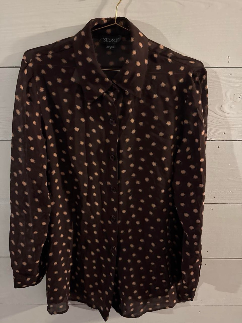 Shomi Brown Polka Dot Long-Sleeve Blouse
